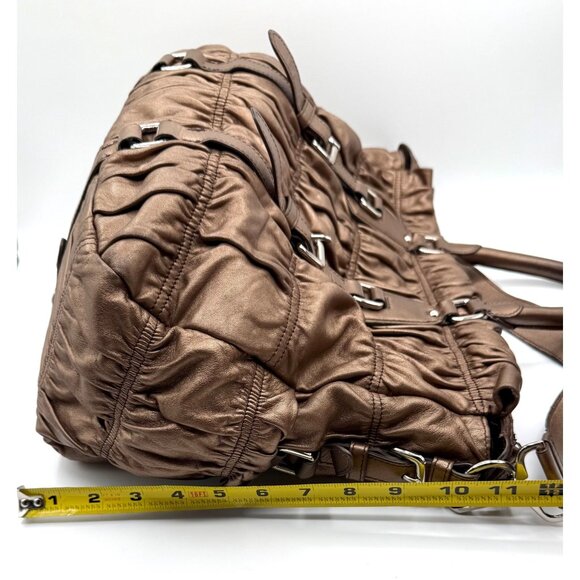 Timmy Woods Metallic Ruched Satchel Shoulder Bag Bronze Gold Convertible Rare - Picture 10 of 10